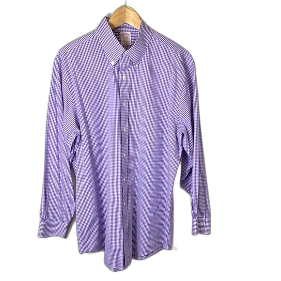 Brooks Brothers Purple White Checkered Gingham LS Button-Down Shirt Size 16.5/34 - Picture 3 of 10